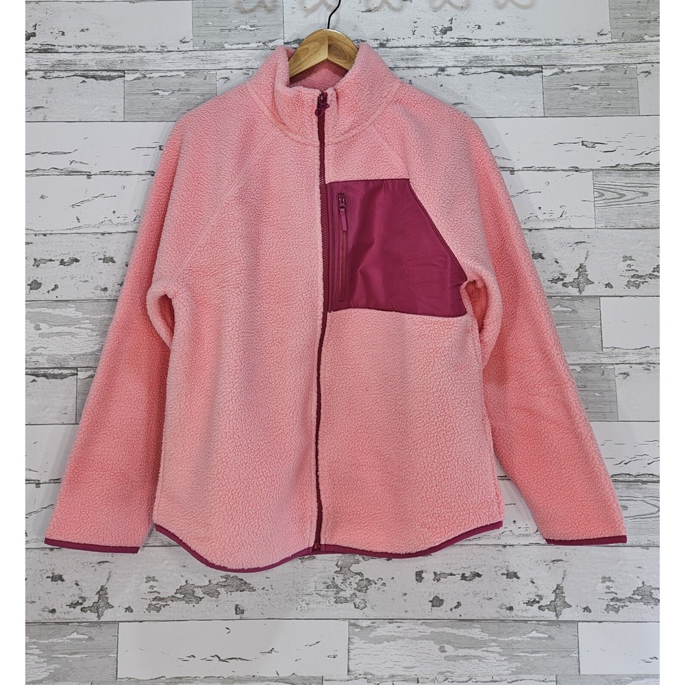 J Crew Womens Woven Sherpa Zip Up Jacket Small Pink Loose Fit Lightweight